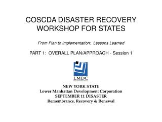 COSCDA DISASTER RECOVERY WORKSHOP FOR STATES