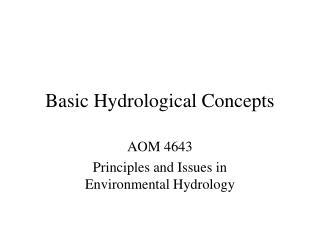 Basic Hydrological Concepts