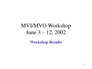 MVI/MVO Workshop June 3 – 12, 2002