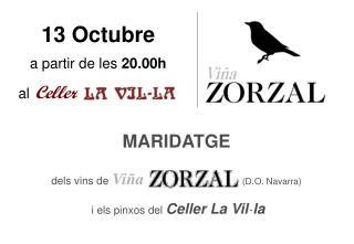 13 Octubre a partir de les 20.00h al Celler La Vil·la