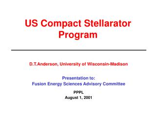 US Compact Stellarator Program