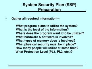 System Security Plan (SSP) Preparation