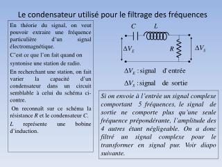 Le condensateur utilisé pour le filtrage des fréquences