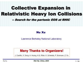 Collective Expansion in Relativistic Heavy Ion Collisions -- Search for the partonic EOS at RHIC