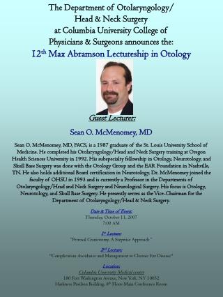 Guest Lecturer: Sean O. McMenomey, MD