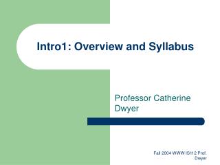 Intro1: Overview and Syllabus