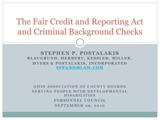 The Fair Credit and Reporting Act and Criminal Background Checks