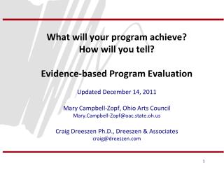 What will your program achieve? How will you tell? Evidence-based Program Evaluation