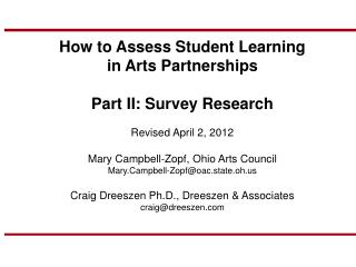 How to Assess Student Learning in Arts Partnerships Part II: Survey Research