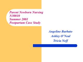 Parent Newborn Nursing N30010 Summer 2001 Postpartum Case Study