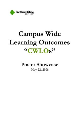 Campus Wide Learning Outcomes “ CWLO s” Poster Showcase May 22, 2008
