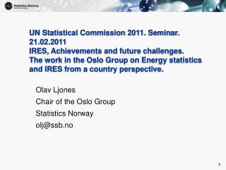 Olav Ljones Chair of the Oslo Group Statistics Norway olj@ssb.no