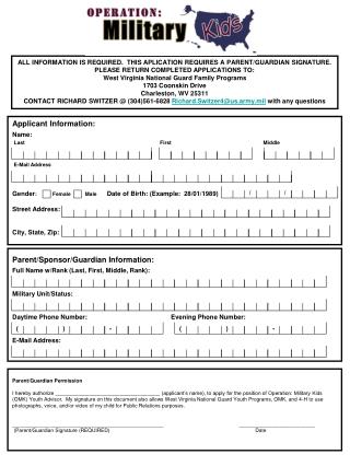 ALL INFORMATION IS REQUIRED. THIS APLICATION REQUIRES A PARENT/GUARDIAN SIGNATURE.