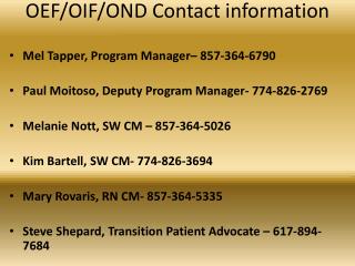 OEF/OIF/OND Contact information