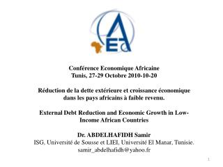 Conférence Economique Africaine Tunis, 27-29 Octobre 2010-10-20