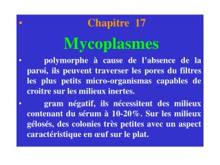 Chapitre 17 Mycoplasmes