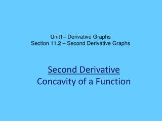 Unit1– Derivative Graphs Section 11.2 – Second Derivative Graphs