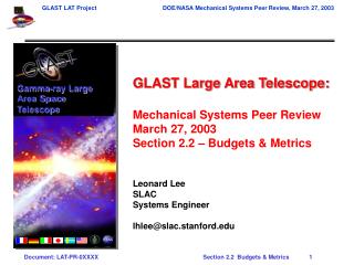 GLAST Large Area Telescope: Mechanical Systems Peer Review March 27, 2003