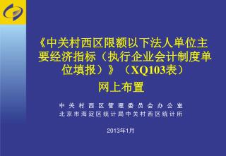 《 中关村西区限额以下法人单位主要经济指标（执行企业会计制度单位填报） 》 （ XQ103 表） 网上布置