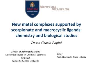 School of Advanced Studies Doctorate course in Chemical Sciences Cycle XX