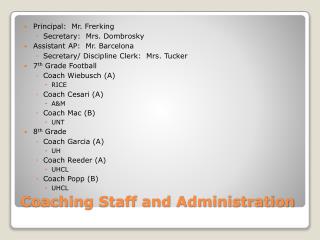 Coaching Staff and Administration