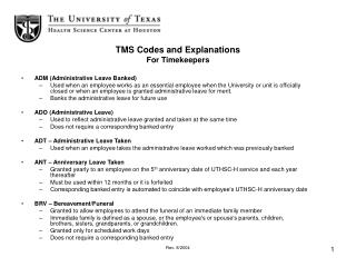 TMS Codes and Explanations For Timekeepers