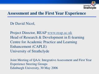 Assessment and the First Year Experience