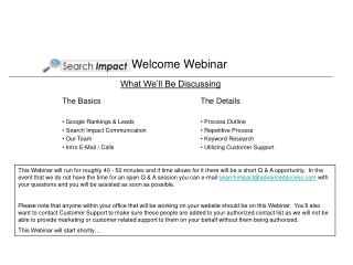 Welcome Webinar