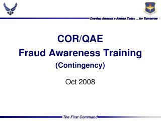 COR/QAE Fraud Awareness Training (Contingency)