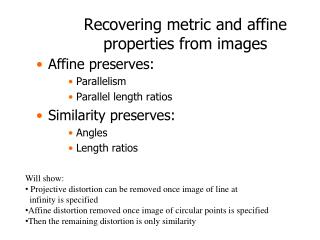 Recovering metric and affine properties from images