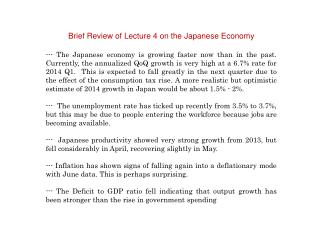 Brief Review of Lecture 4 on the Japanese Economy