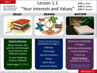 Lesson 1.1 “Your Interests and Values”