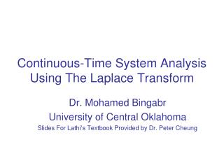Continuous-Time System Analysis Using The Laplace Transform