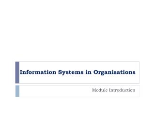 Information Systems in Organisations