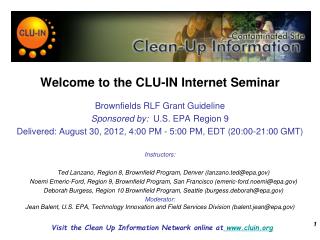 Welcome to the CLU-IN Internet Seminar