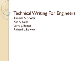 Technical Writing For Engineers