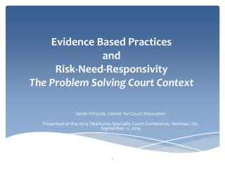 Evidence Based Practices and Risk-Need- Responsivity The Problem Solving Court Context