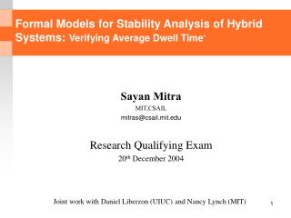 Formal Models for Stability Analysis of Hybrid Systems: Verifying Average Dwell Time *