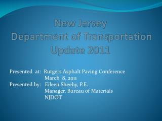 New Jersey Department of Transportation Update 2011