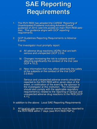 SAE Reporting Requirements