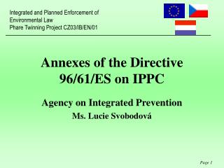 Annexes of the Directive 96/61/ES on IPPC