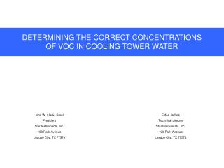 DETERMINING THE CORRECT CONCENTRATIONS OF VOC IN COOLING TOWER WATER