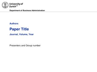 Authors Paper Title Journal, Volume, Year