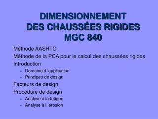 DIMENSIONNEMENT DES CHAUSSÉES RIGIDES MGC 840