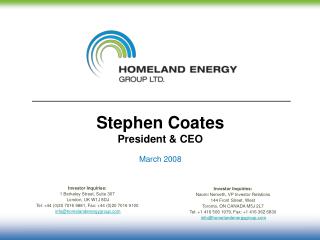 Stephen Coates President &amp; CEO