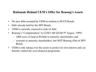 Rationale Behind UEM’s Offer for Renong’s Assets