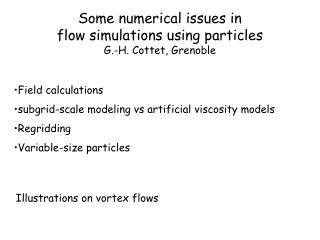 Some numerical issues in flow simulations using particles G.-H. Cottet, Grenoble