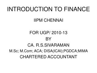 INTRODUCTION TO FINANCE