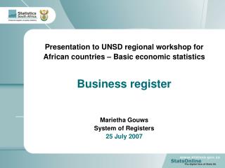 Presentation to UNSD regional workshop for African countries – Basic economic statistics