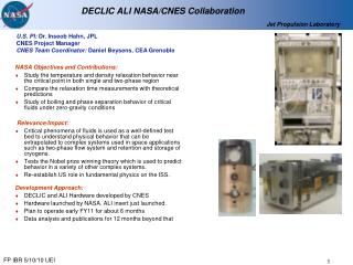 DECLIC ALI NASA/CNES Collaboration